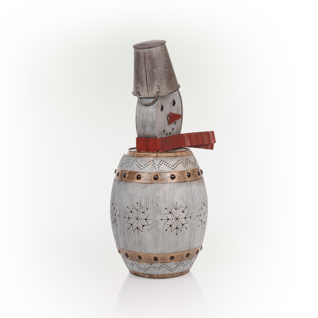 Alpine Corporation Metallic Barreled Snowman With Warm White LED Lights