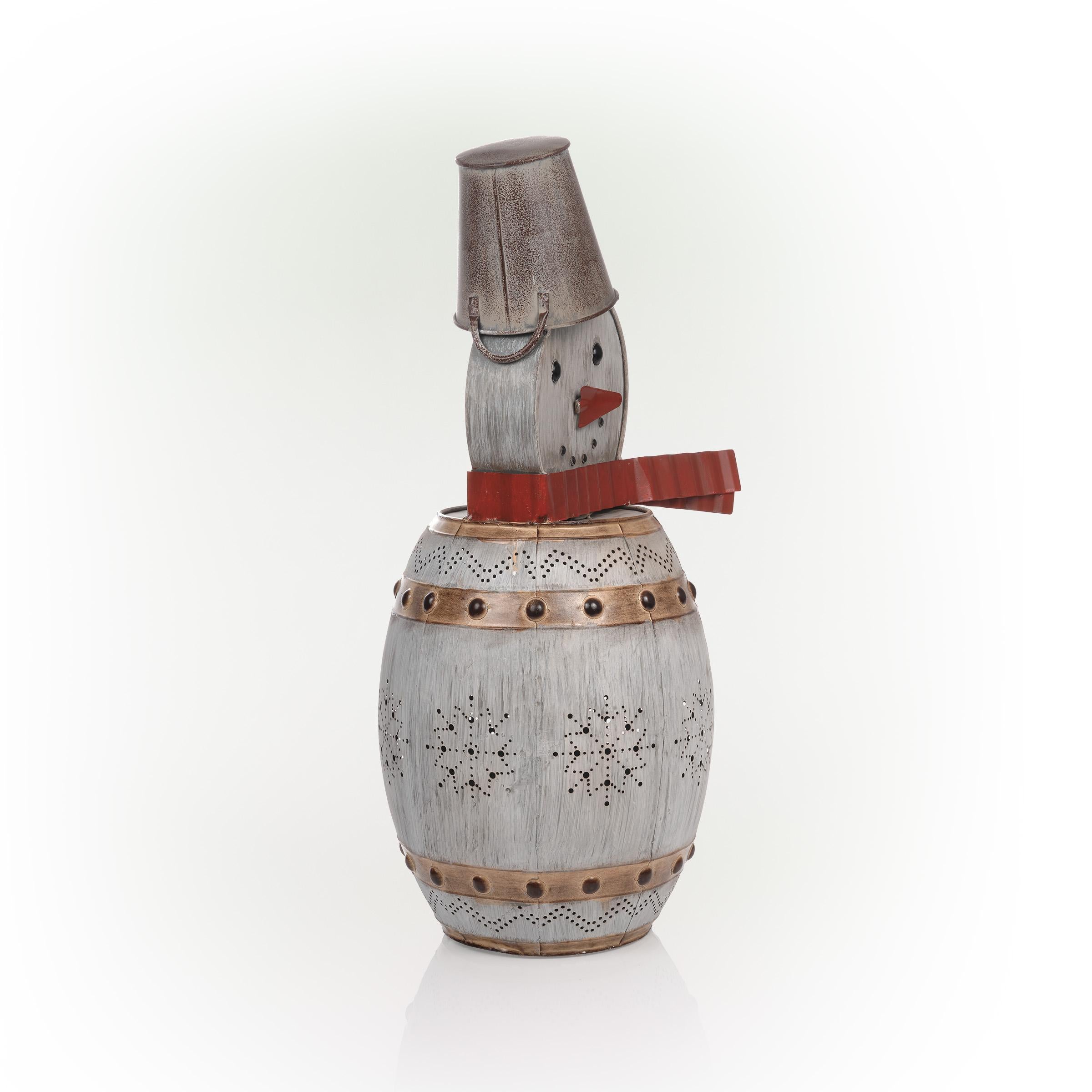 Alpine Corporation Metallic Barreled Snowman With Warm White LED Lights