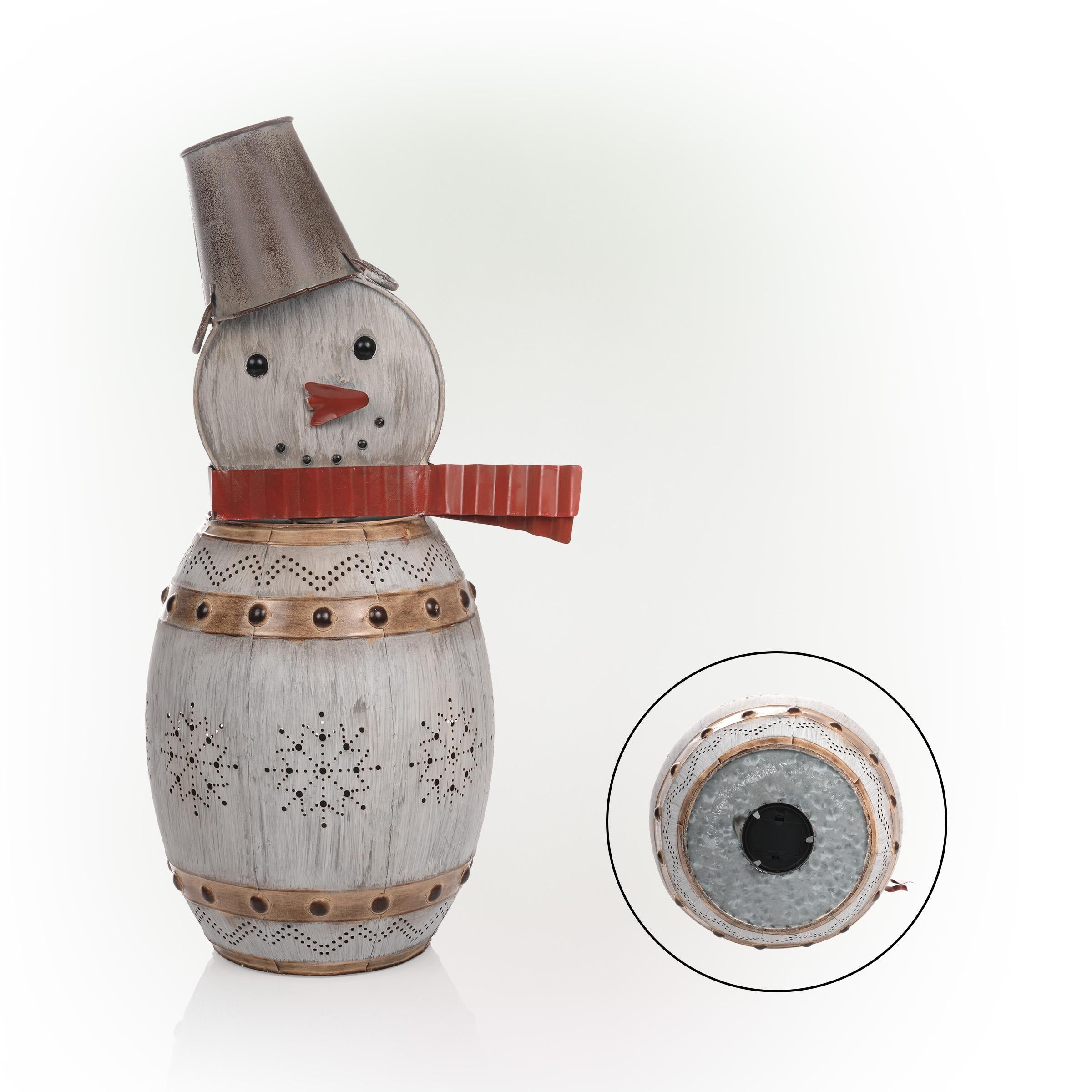 Alpine Corporation Metallic Barreled Snowman With Warm White LED Lights