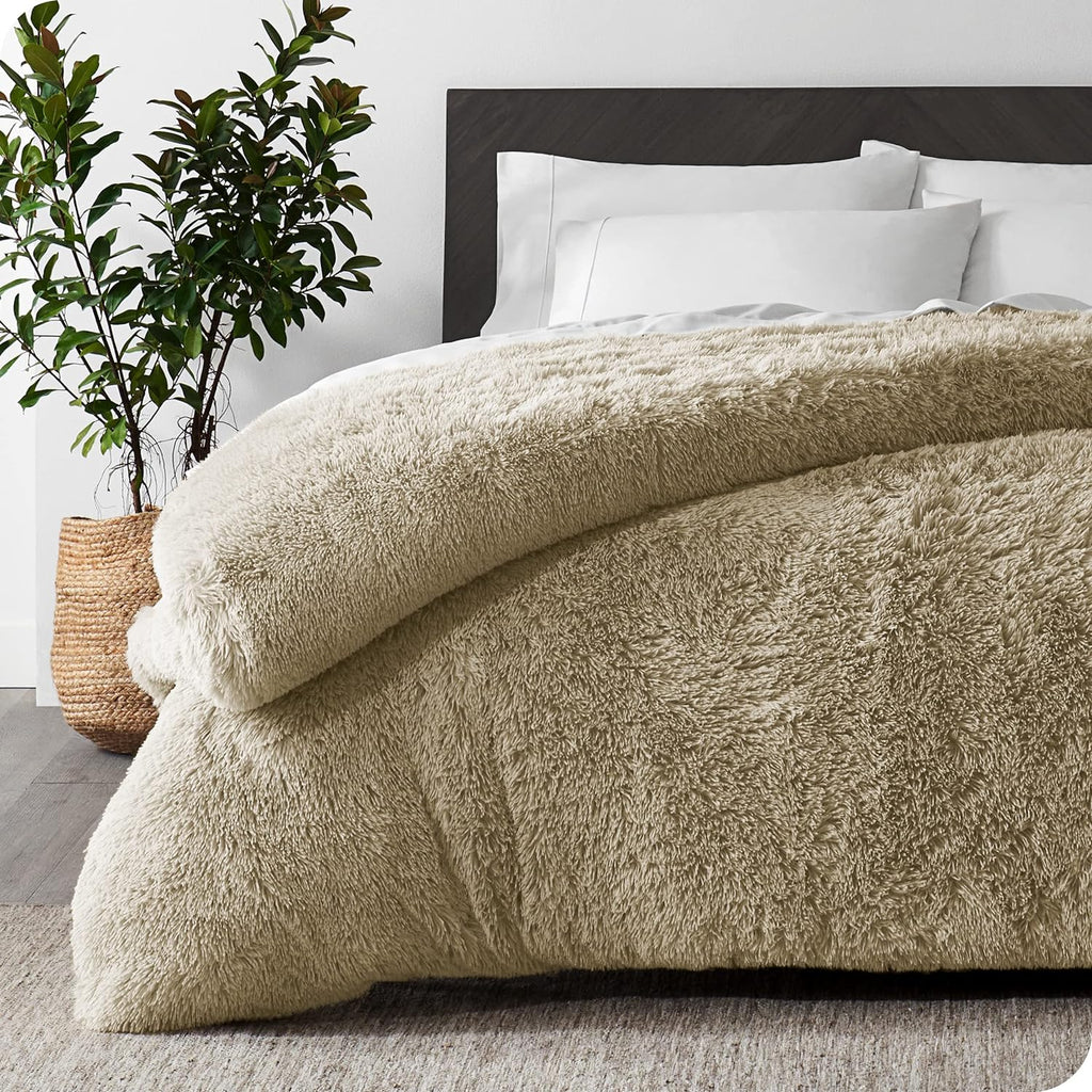 Bare Home Shaggy Fleece Duvet Cover King/Cal King Size - Plush Duvet Cover - Super Soft &amp; Luxury - Hidden Zipper Closure - All Season Bedding Duvet Cover (King/Cal King, Sand)
