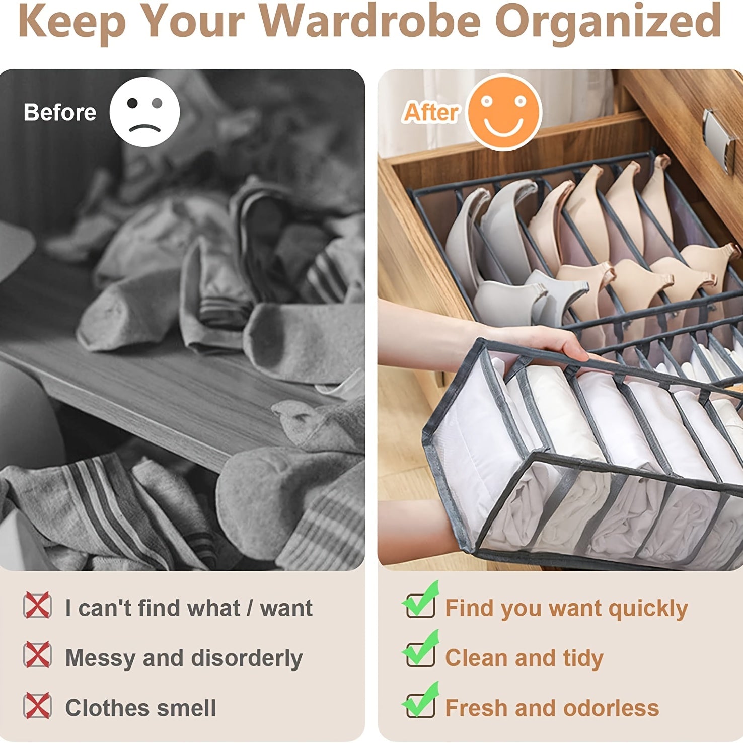 Bra &amp; Panty Organizer, Foldable Underwear StoraBox, Drawer Closet StoraDivider For Tie, Lingerie, Socks