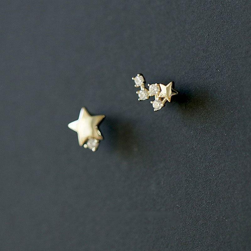asymmetry mini stars cz 925 sterling silver stud earrings