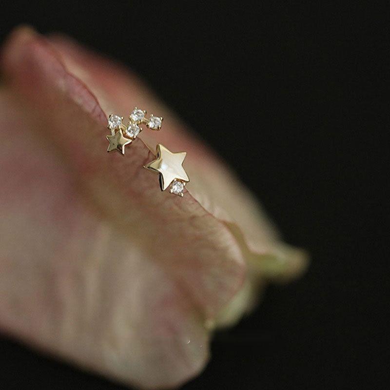 asymmetry mini stars cz 925 sterling silver stud earrings