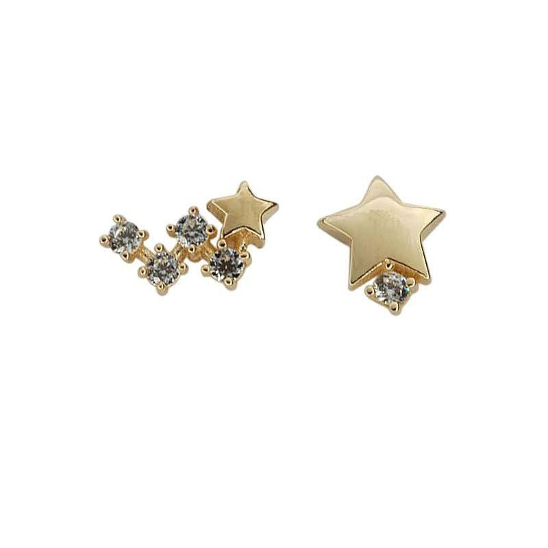 asymmetry mini stars cz 925 sterling silver stud earrings