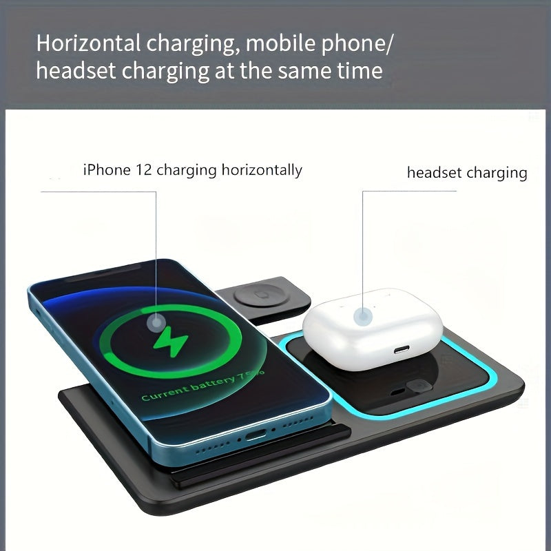 3 In 1 Fast Charging Station, Folding Wireless Charger Stand For  14,13,12,11/Pro/Max/Mini/Plus, X, XR, XS/Max, SE, 8/Plus, For IWatch 1-8, For Airpods 3/2/Pro