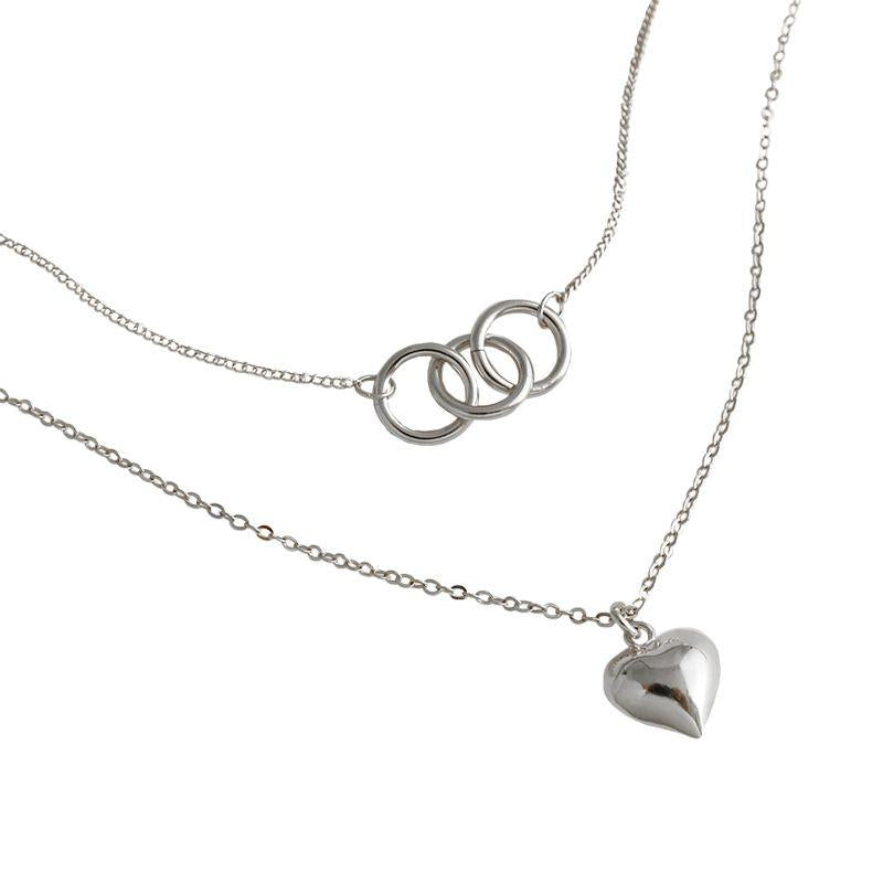 anniversary double circles heart love 925 sterling silver necklace