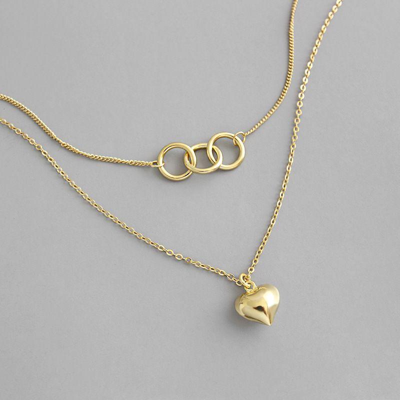 anniversary double circles heart love 925 sterling silver necklace