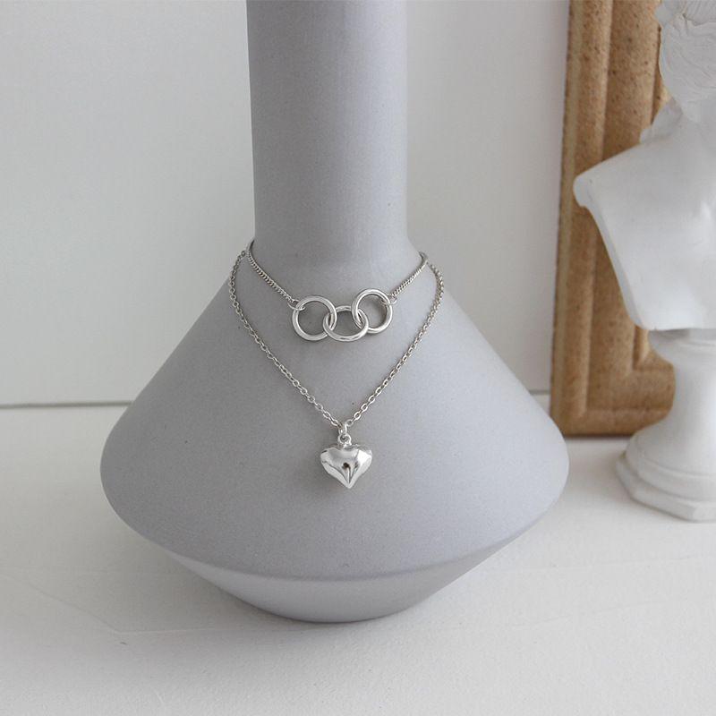 anniversary double circles heart love 925 sterling silver necklace