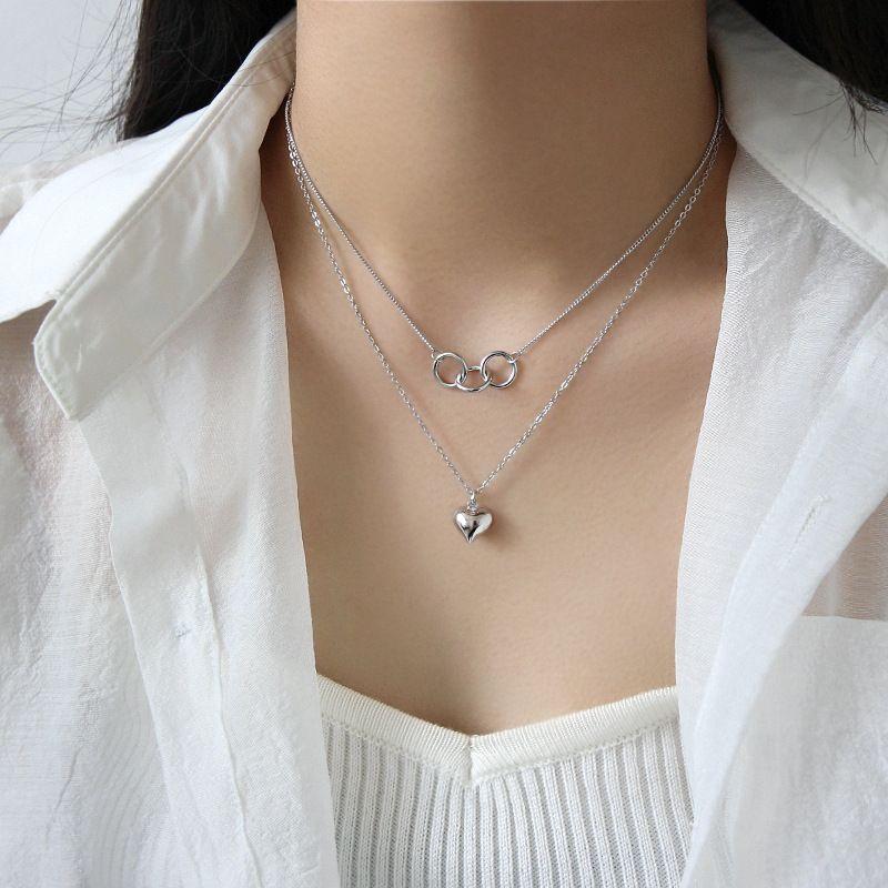 anniversary double circles heart love 925 sterling silver necklace