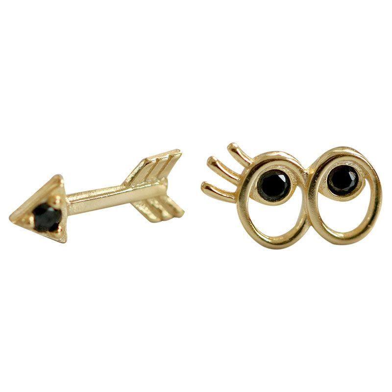 asymmetry arrow black eye 925 sterling silver stud earrings