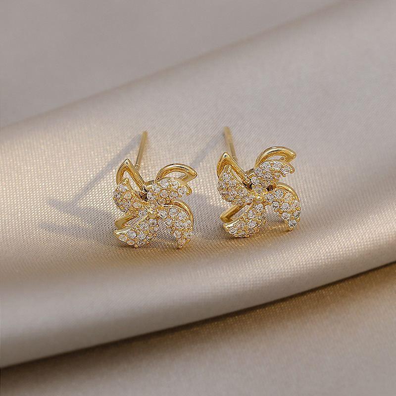 beautiful cz rotary windmill 925 sterling silver stud earrings