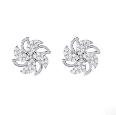 beautiful cz rotary windmill 925 sterling silver stud earrings