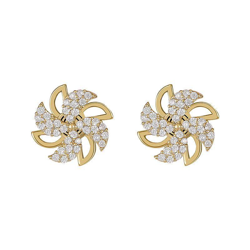 beautiful cz rotary windmill 925 sterling silver stud earrings