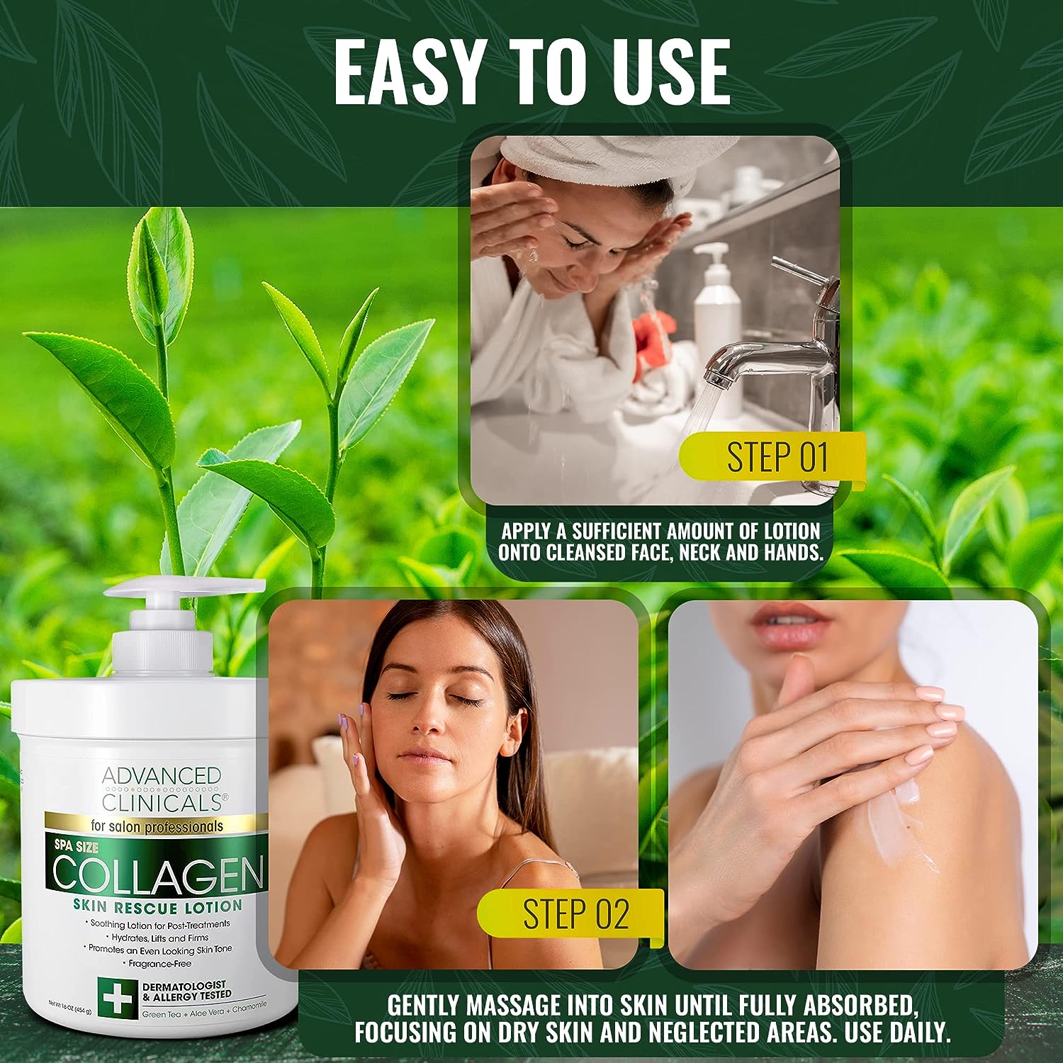 Advanced Clinicals Collagen Lotion Dry Skin Rescue Face &amp; Body Moisturizing Skin Care Cream For Lifting, Firming, &amp; Tightening Skin. Anti Aging Skincare Moisturizer Helps Hydrate Skin, Large 16 Ounce